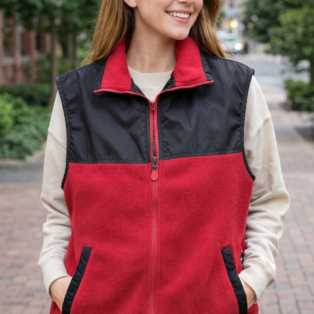 Women's Red and Black Fleece Vest